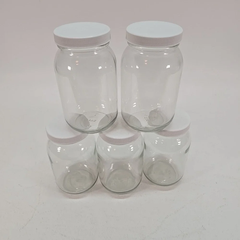 5 Pack 16 Oz Clear Glasd Jars with Plastic Lids Food Storage‎